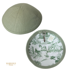 Sage Green Linen Kippah with Toile Lining