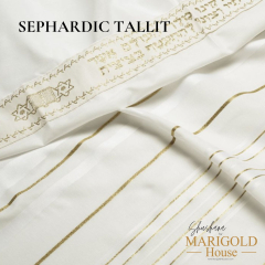 Traditional SEPHARDIC Tallit Wool, White and Gold