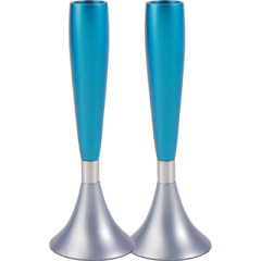 Anodized Aluminum Large Candlesticks, Silver & Turquoise
