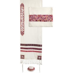 Embroidered Tallit Set, Magen David-- Pink/Maroon