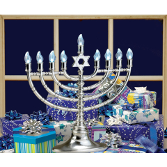 Silvertone LED Menorah with Clear Bulbs