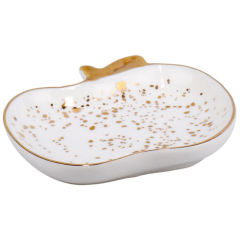 White Apple Dish wih Gold Trim, Set of 2