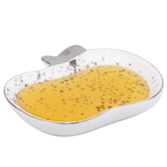 White Apple Dish wih Gold Trim, Set of 2