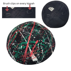 Splatterkippah Red, Green and White Colors with Brush Clips