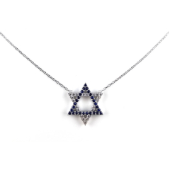 Star Of David Blue and Clear Necklace