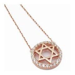 Star of David Halo Necklace, Rose Gold