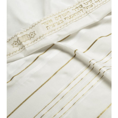 Tallit Traditional Style, Woold, White & Gold (Multiple sizes)