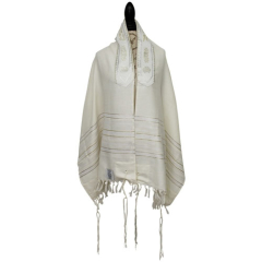 Carmel Woven Wool White & Gold Tallit Set