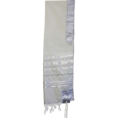Tallit Traditional Style, Wool, White & Silver (Multiple sizes)