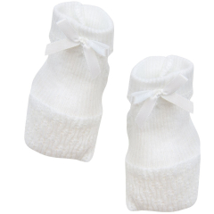 Heirloom Knit Baby Booties, White Bow