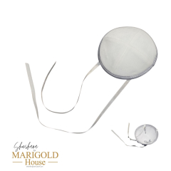 Baby Kippah White Velvet with Silver Trim, with strings