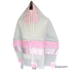 Women's Tallit Set White Brush Cotton W Two Shades Pink