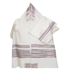Women's Tallit set White with Lavender wave