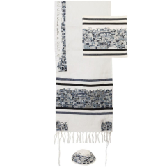Embroidered Cotton Jerusalem Tallit Set - Black