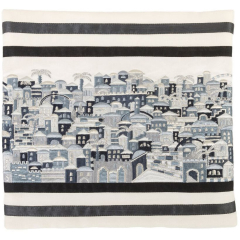 Embroidered Cotton Jerusalem Tallit Set - Black