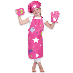 Kid's 4-Piece Crown Apron Set in Pink